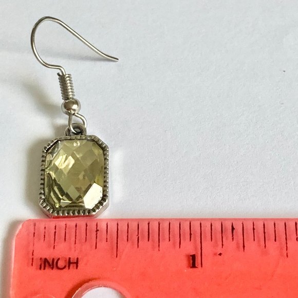 Emerald Radiant Cut Yellow Topaz Crystal Earrings Silver Tone Plated Dangle - Picture 11 of 12